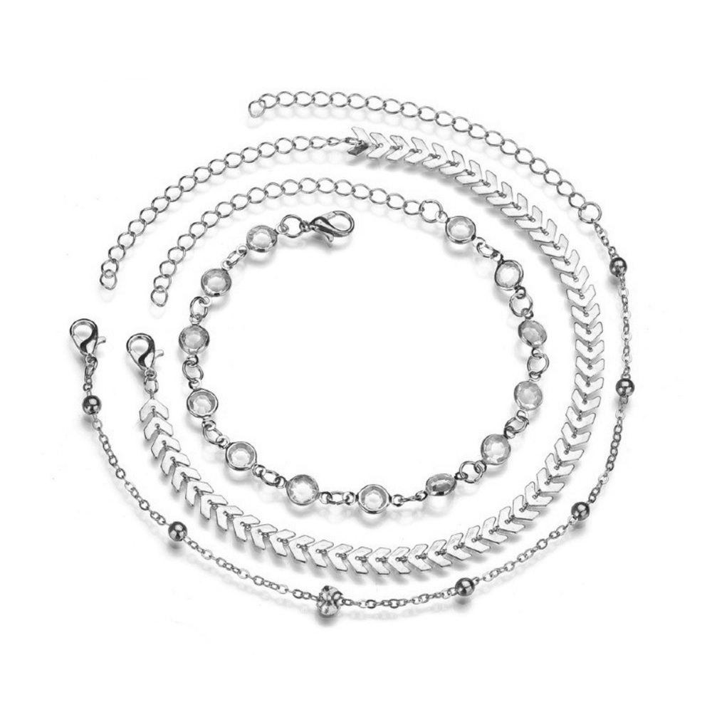 Bohemian 3 Piece Chevron Crystal Anklet Set - Picture 9 of 16